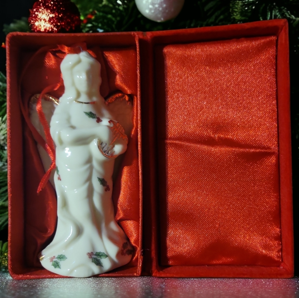 Vtg Formalities Baum Bros Porcelain Angel Harp Figurine Ornament  Christmas Box